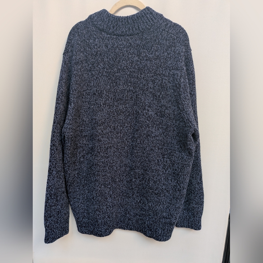 L.L. Bean 100% Lambs Wool VTG Blue Marbled Knit 1/4 Button Up Sweater Size XL - Picture 10 of 12